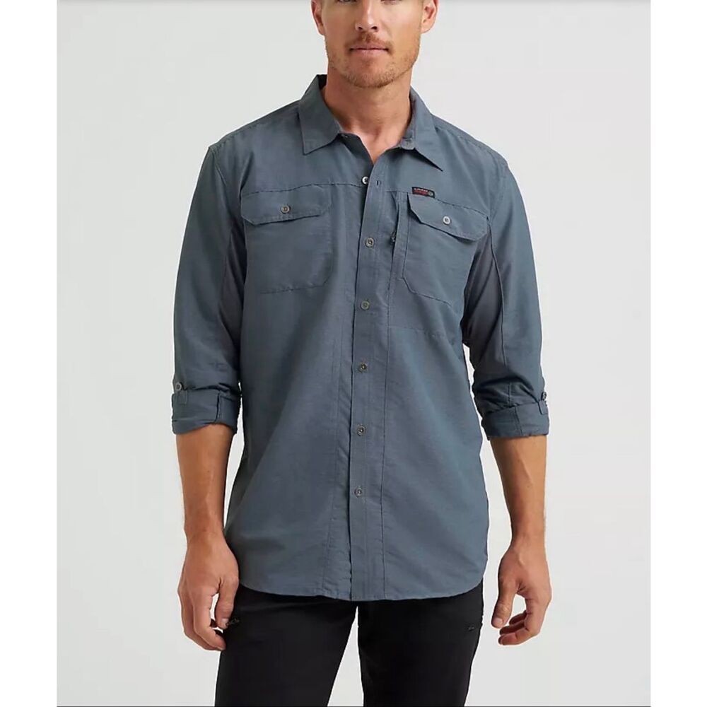 Wrangler All Terrain Gear Long Sleeve Outdoor Fishing Shirt Blue Size 3XL